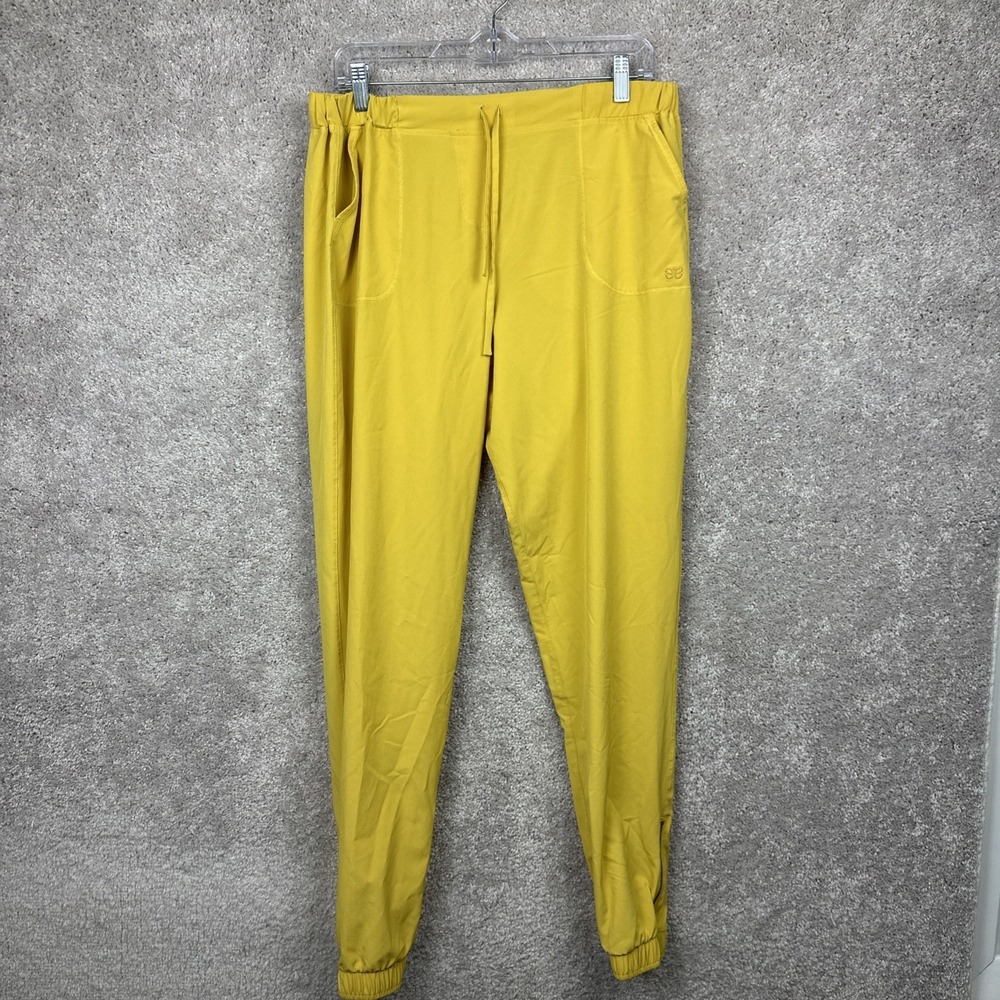 Albion Fit Jetset Yellow Joggers Gold Zip Ankle Athleisure Pants Size Large